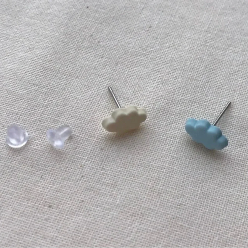 Two Tone Clouds~ Cumulus Fluffy Weather Blue & White Mismatched Meteorology Stud
